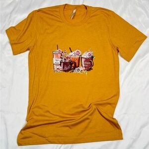 Bella Canvas Mustard Yellow Floral Coffee Graphic Tee